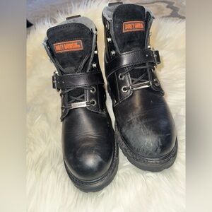 Harley Davidson 7 Black Hi Top Boots Leather Buckle Lace Up 81024 FADED GLORY 6”